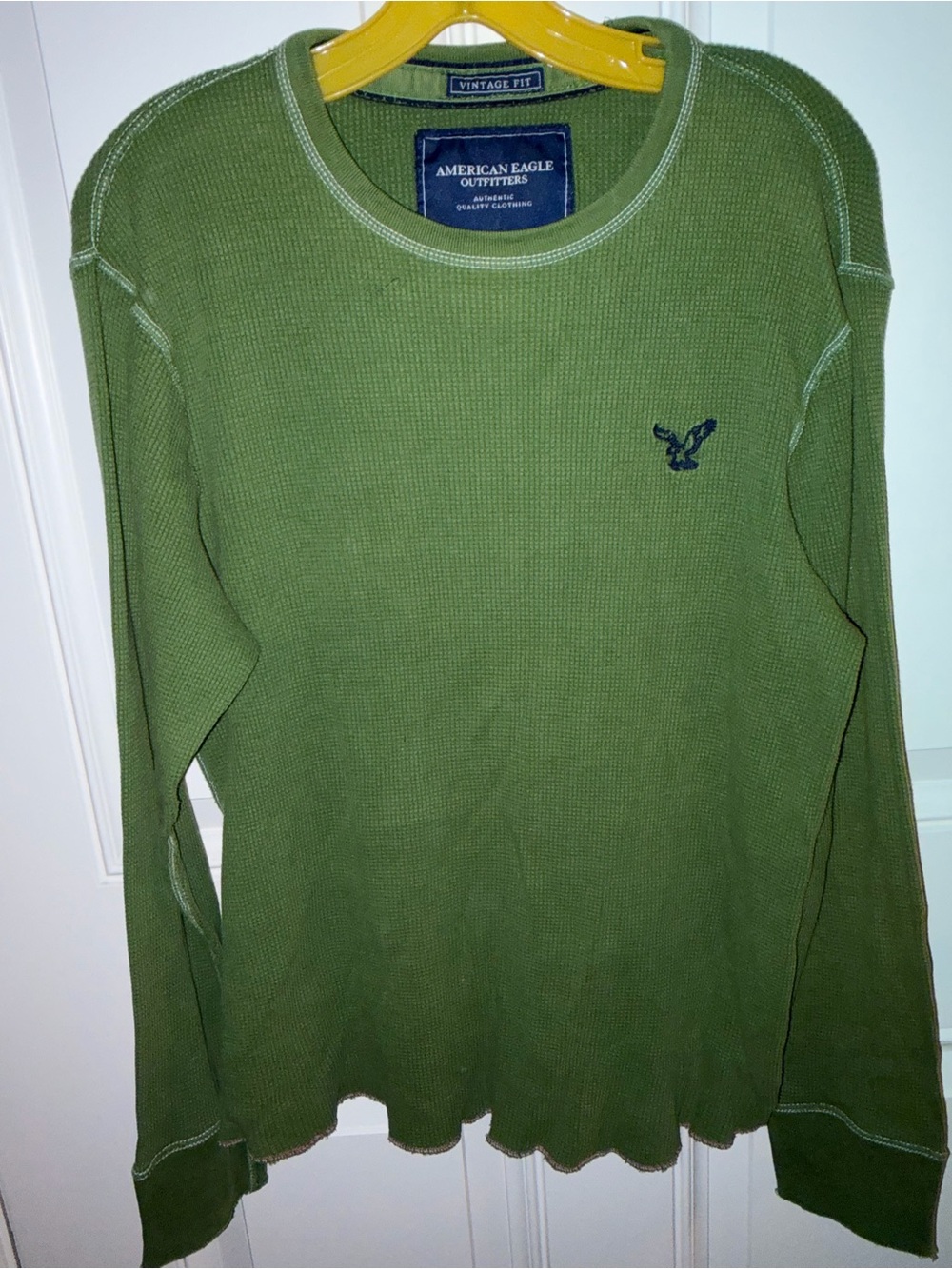 American Eagle Outfitters Olive Green Waffle Thermal Long Sleeve Shirt
